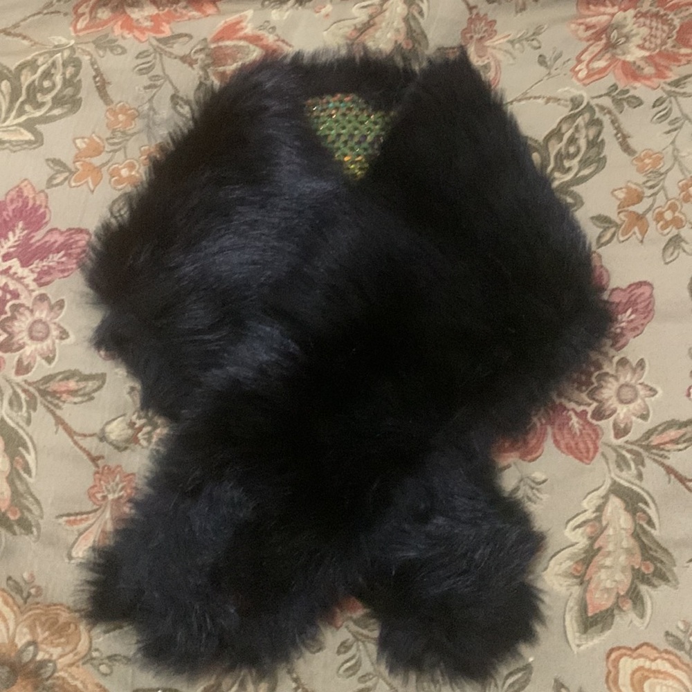 Vintage Fury Faux Black Fur Stole